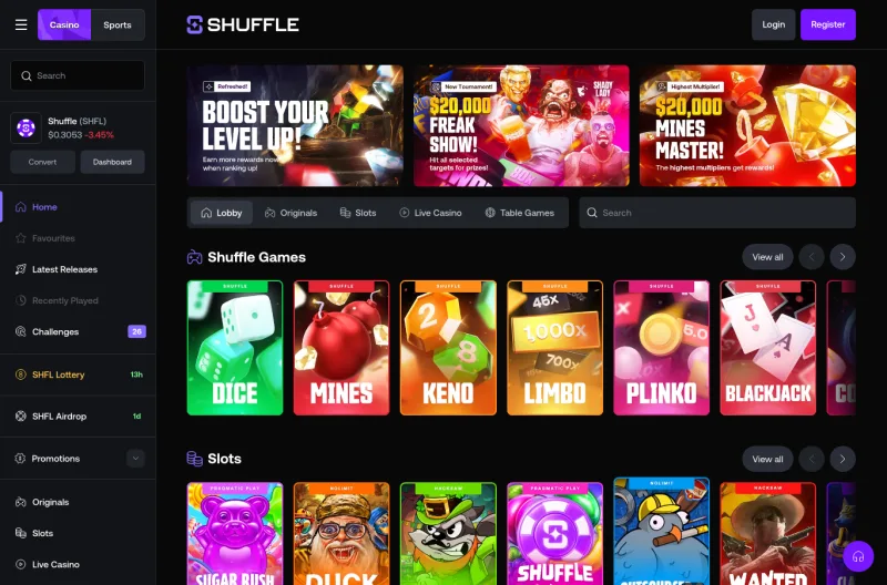 Lobby du casino crypto Shuffle