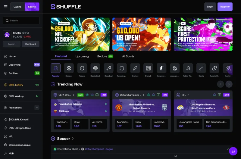 Le sportsbook integre de Shuffle